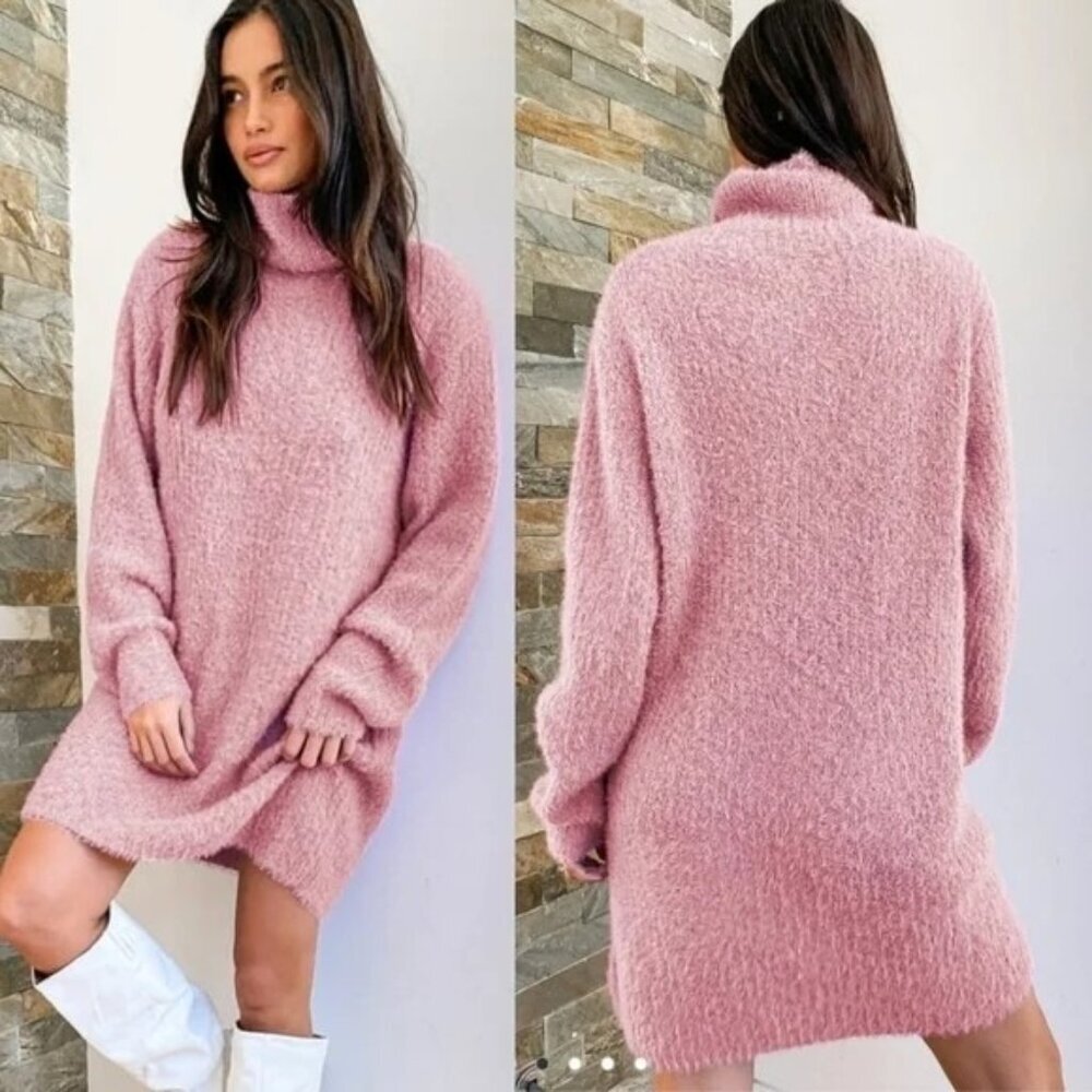 NWT Lulus Mauve Eyelash Knit Sweater Dress Women's Size‎ M NEW